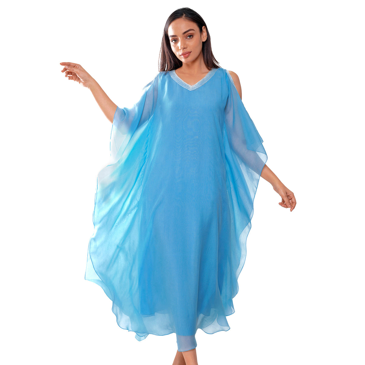 Aqua Blue Cold Shoulder Kaftan