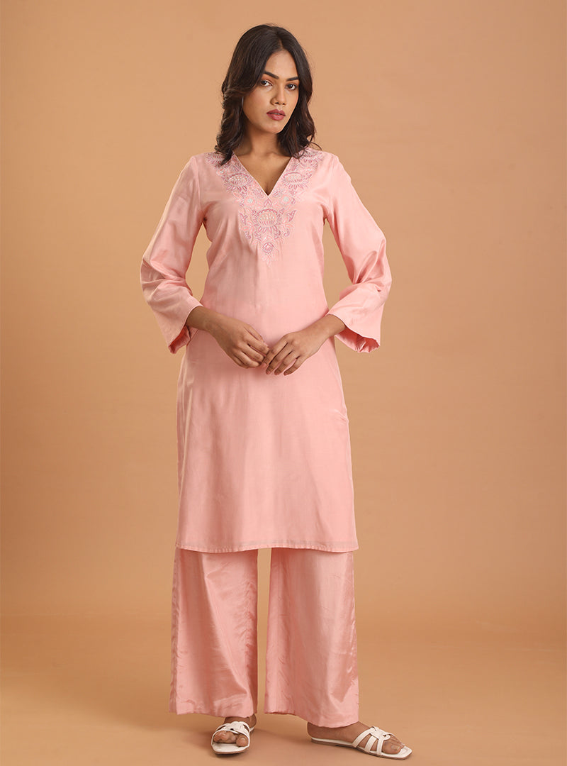 Pink embroidery kurta set