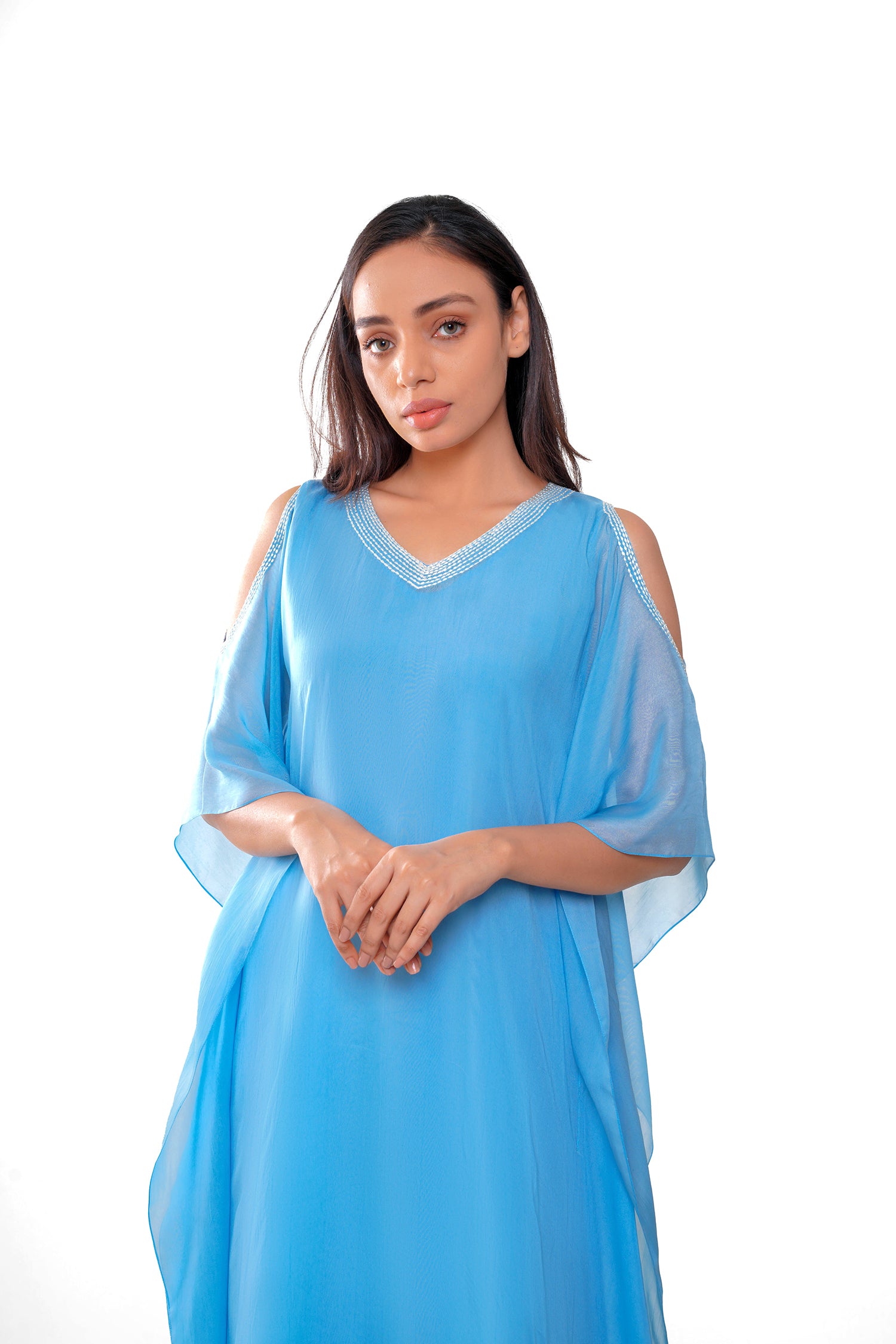 Aqua Blue Cold Shoulder Kaftan