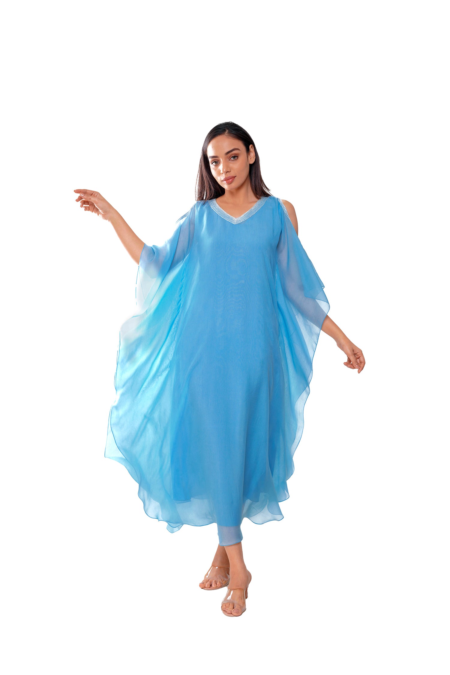 Aqua Blue Cold Shoulder Kaftan