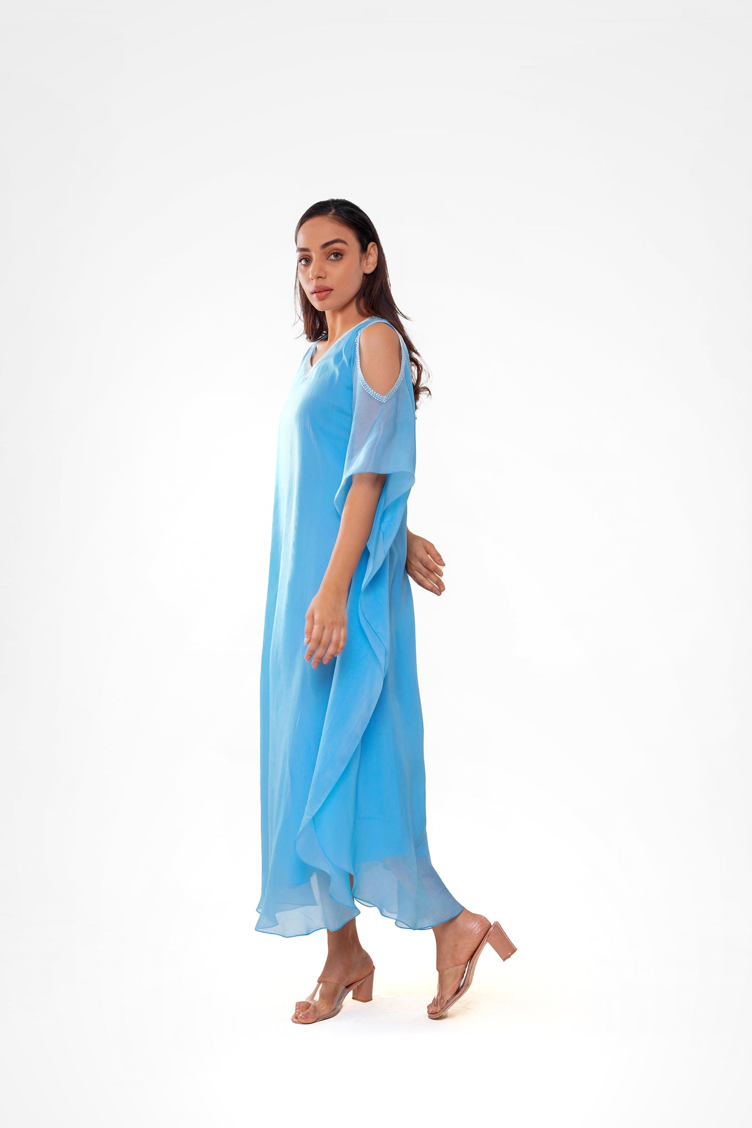 Aqua Blue Cold Shoulder Kaftan