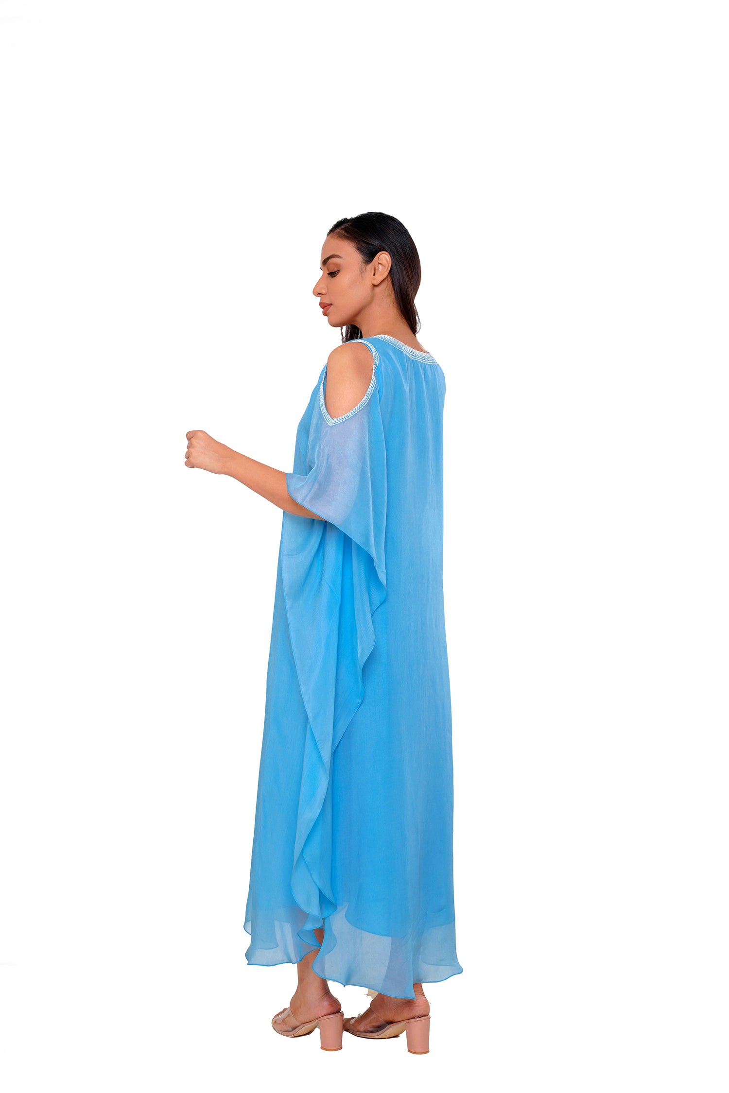 Aqua Blue Cold Shoulder Kaftan