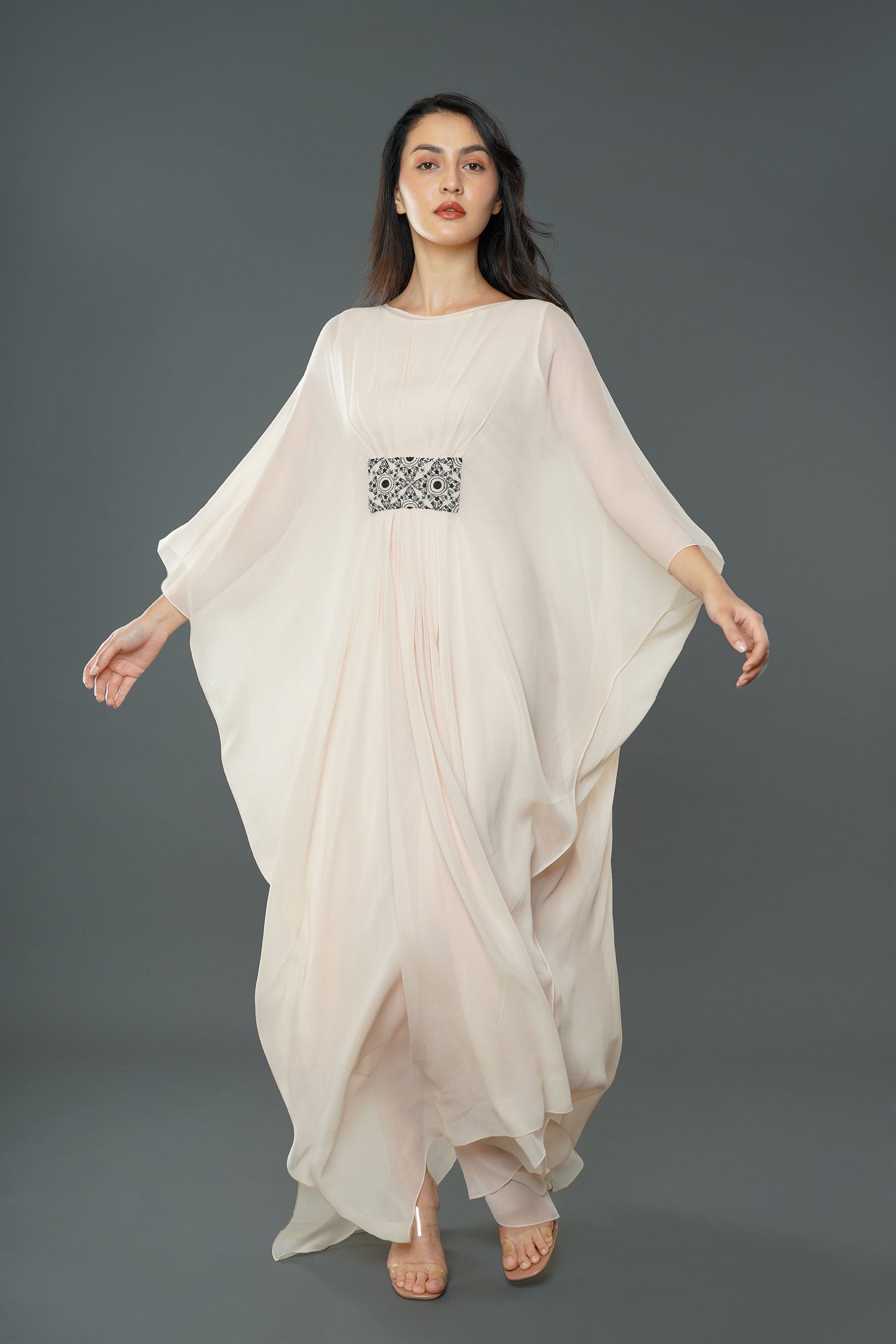 Cream Bat wing Kaftan with Separate Inner