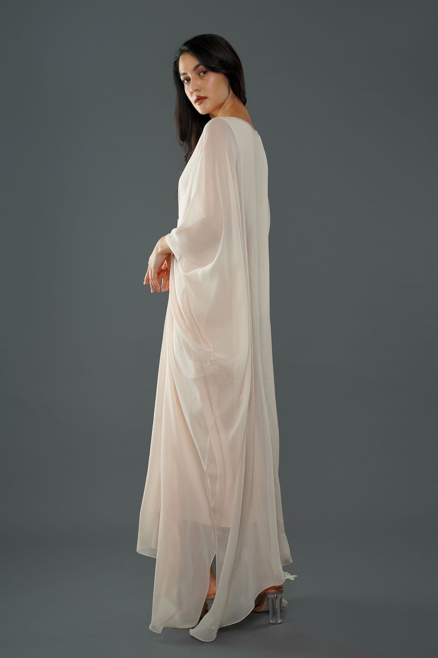 Cream Bat wing Kaftan with Separate Inner