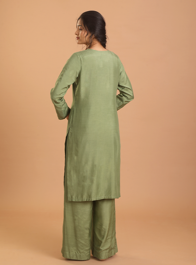 Green embroidery kurta set