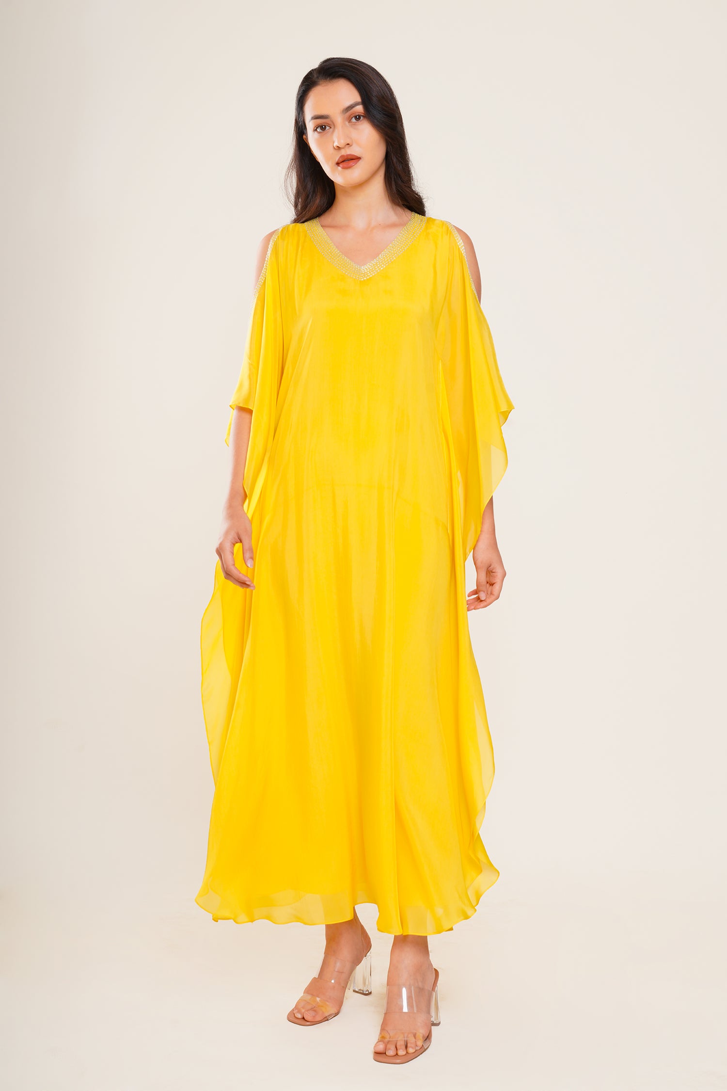 Lemon Yellow Cold Shoulder Kaftan