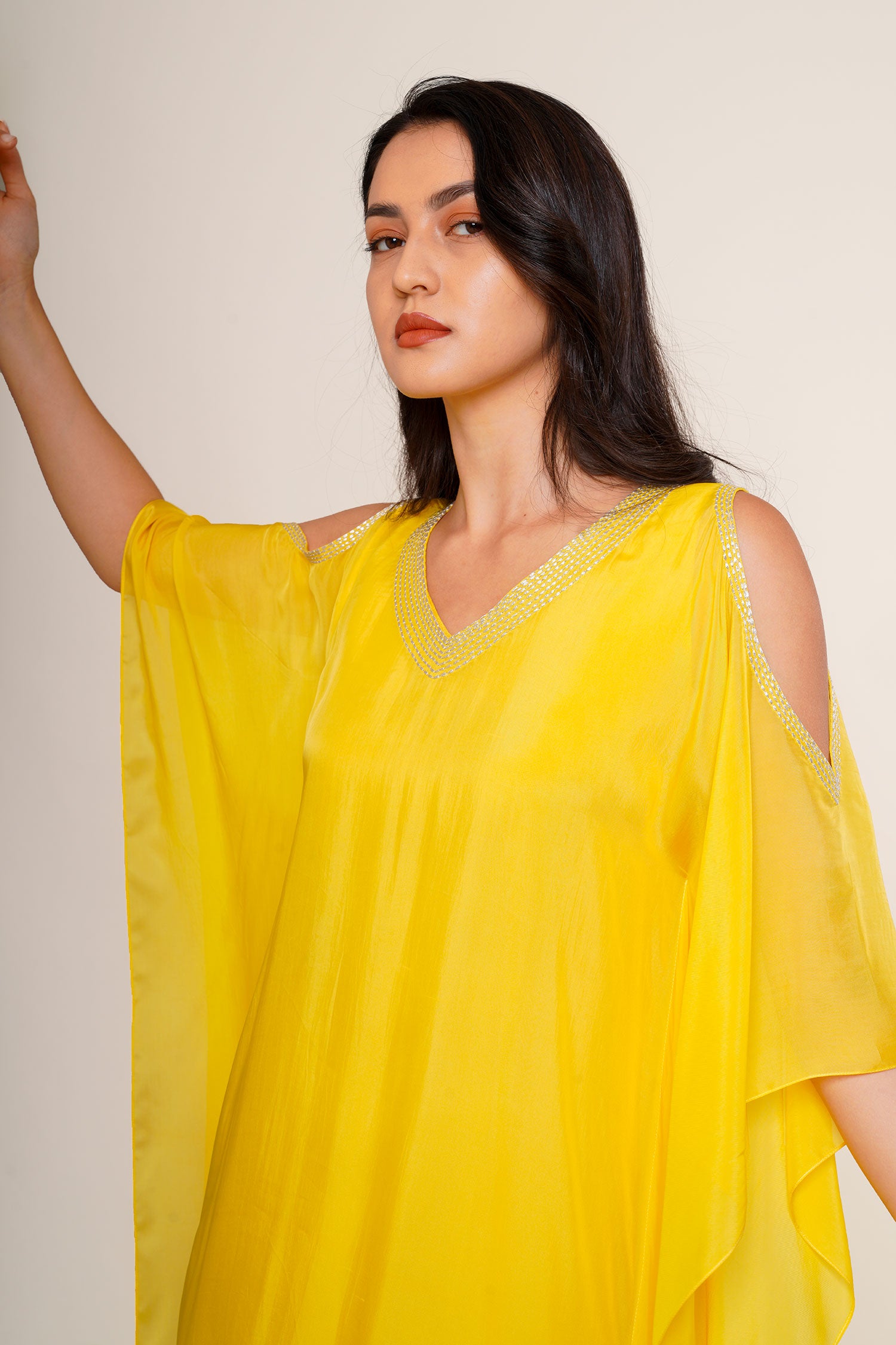 Lemon Yellow Cold Shoulder Kaftan