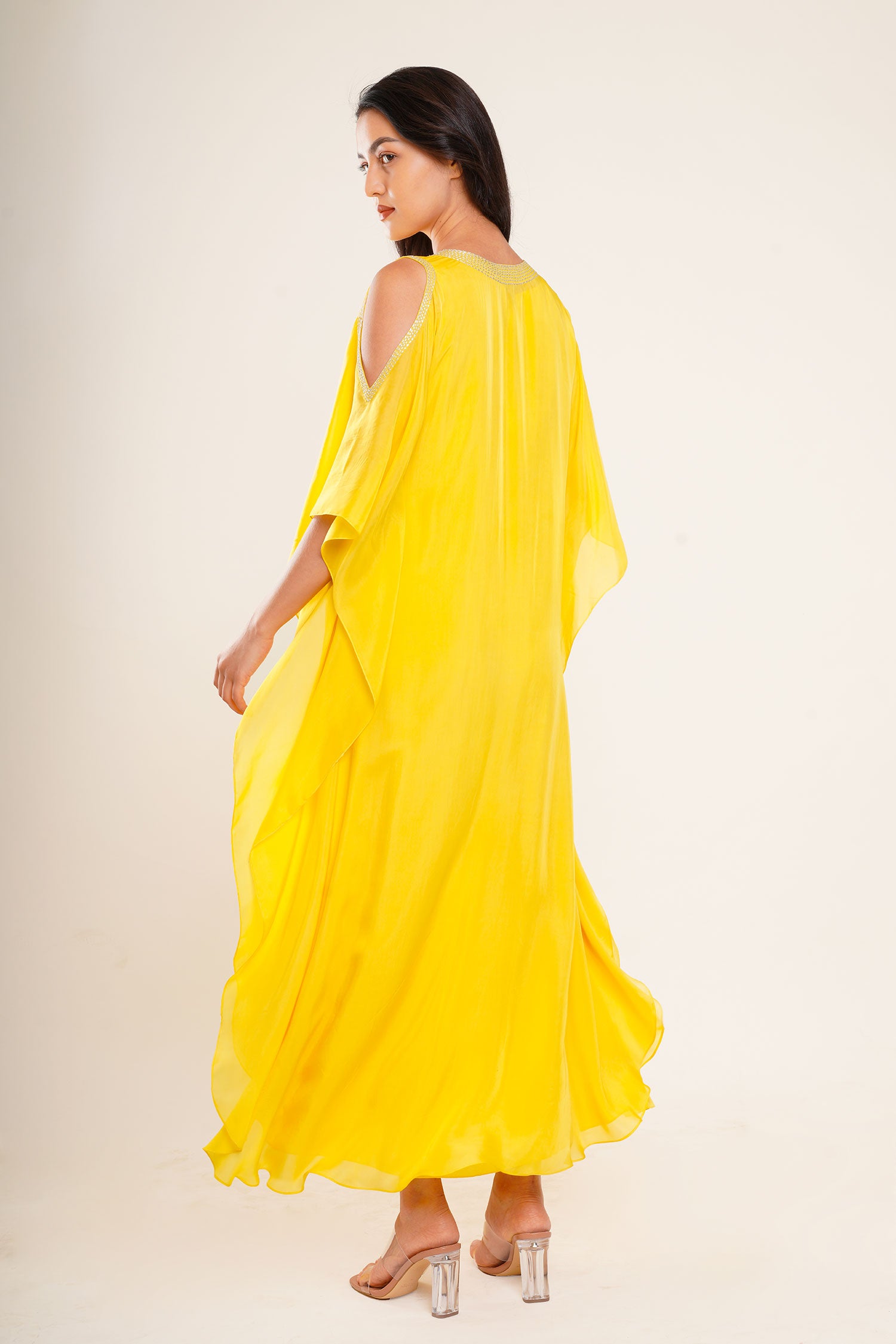 Lemon Yellow Cold Shoulder Kaftan