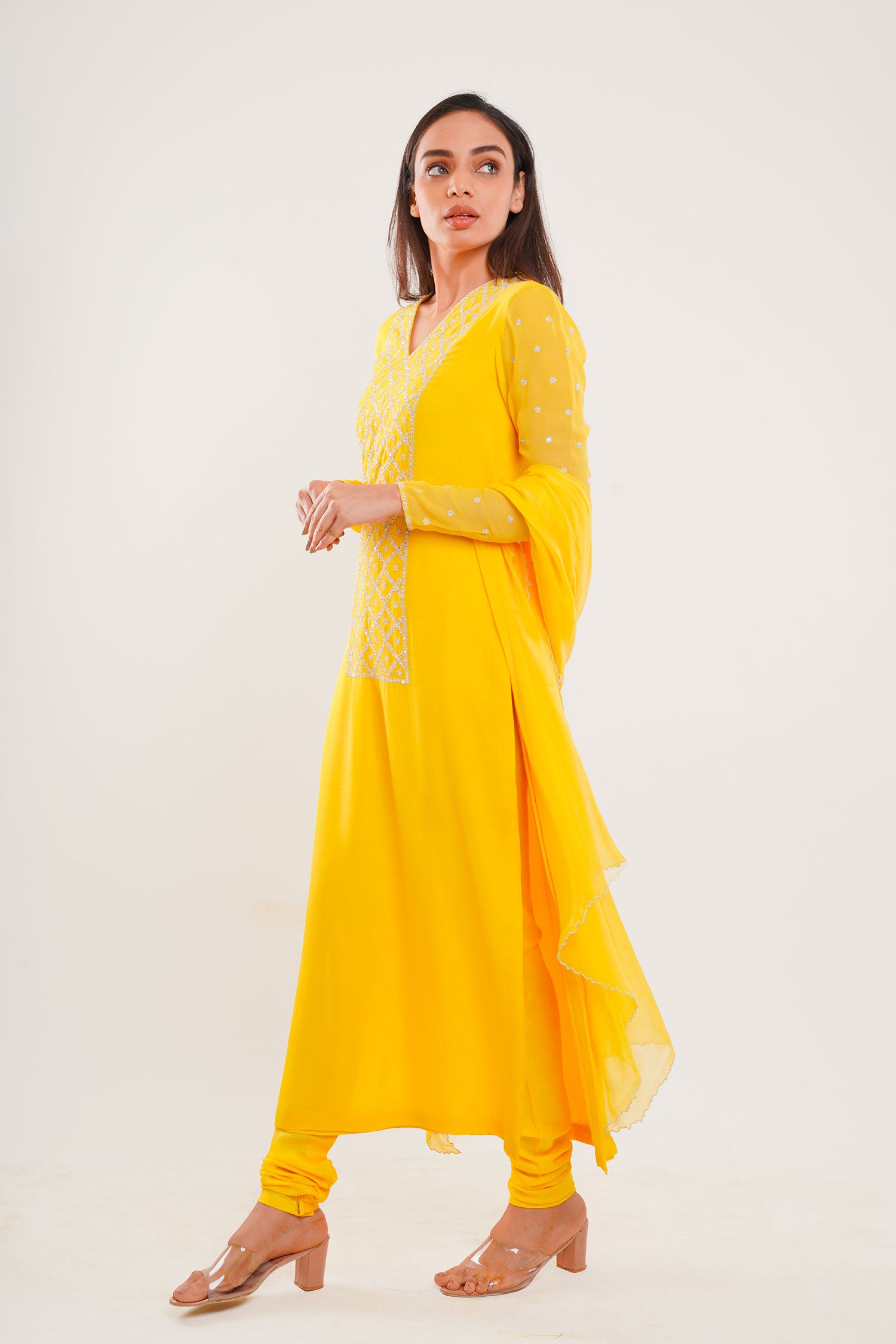 Lemon Yellow Long Kurti Set with Dupatta