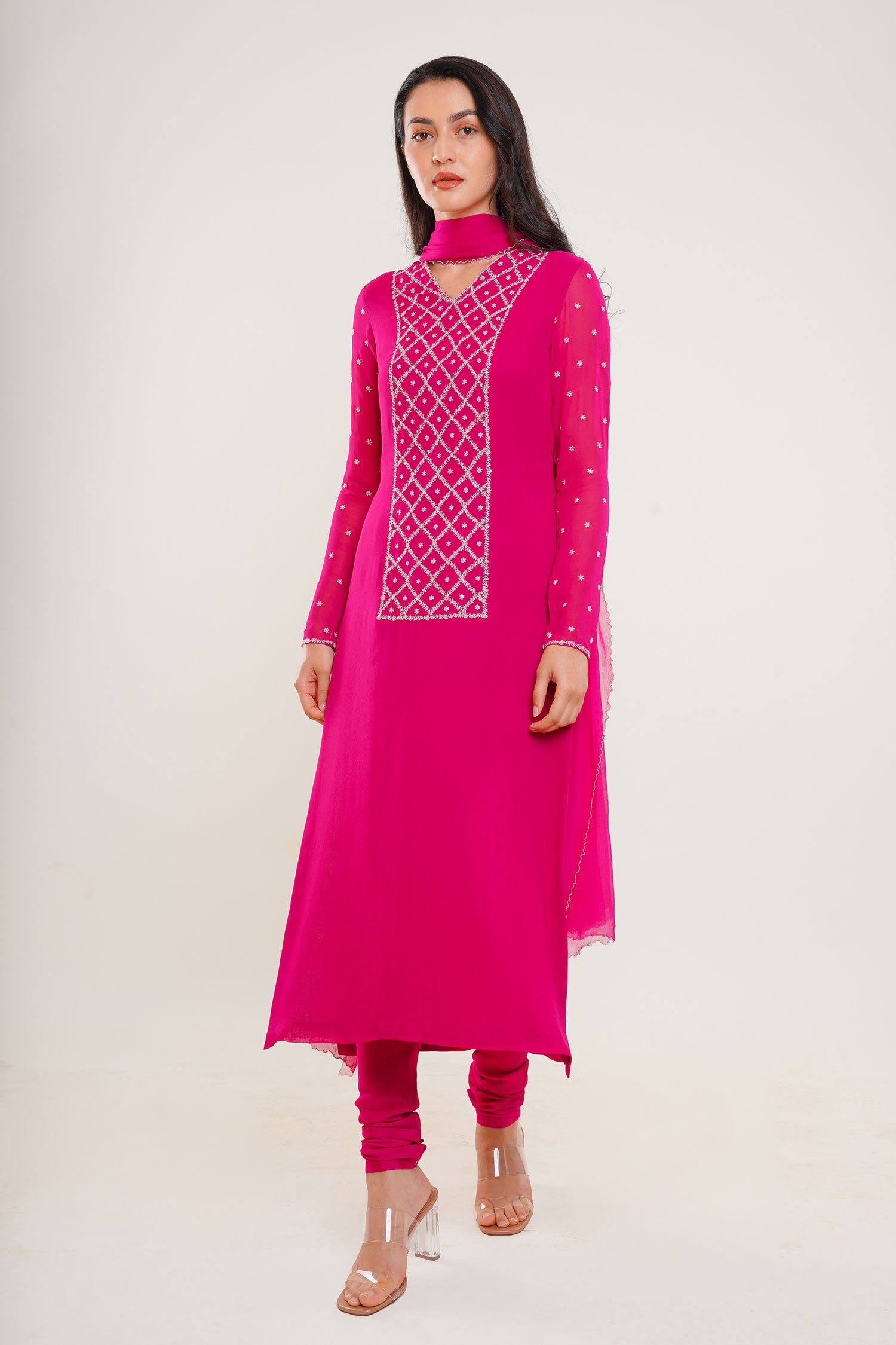 Magenta Long Kurtti Set with Dupatta