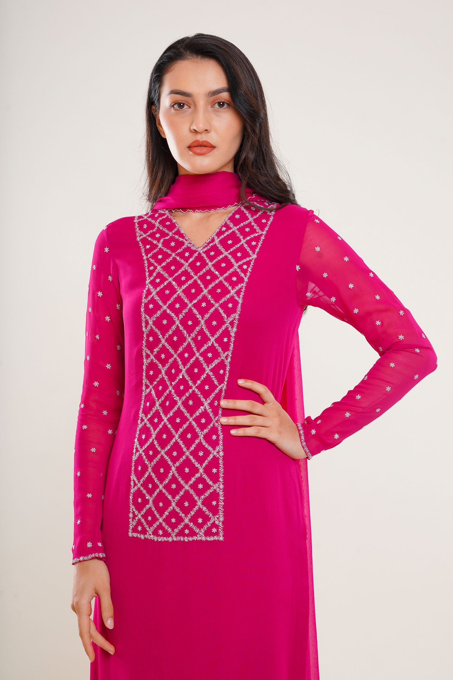 Magenta Long Kurtti Set with Dupatta