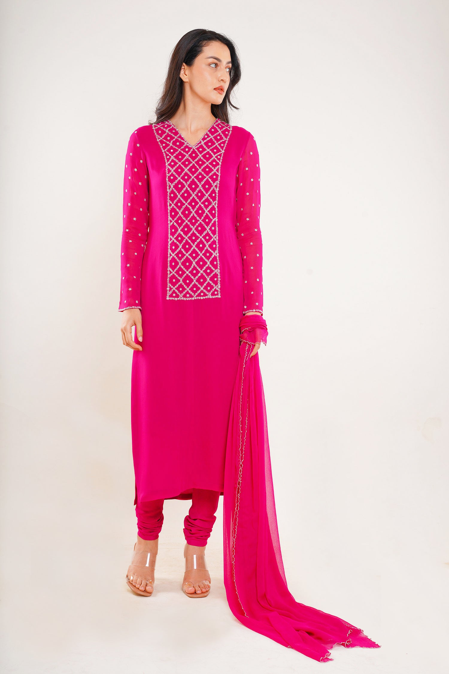 Magenta Long Kurtti Set with Dupatta