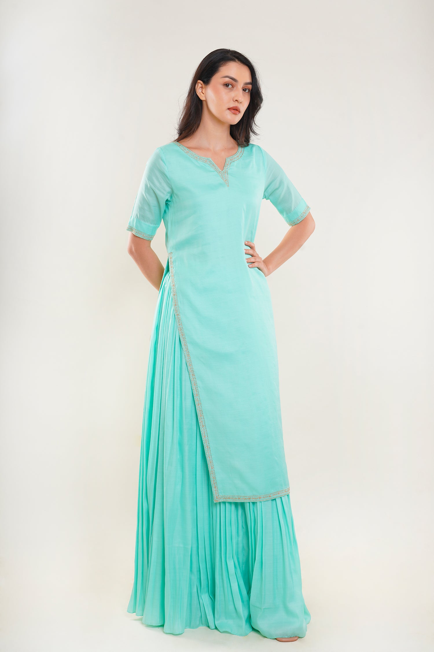 Mint Green Kurta With Skirt