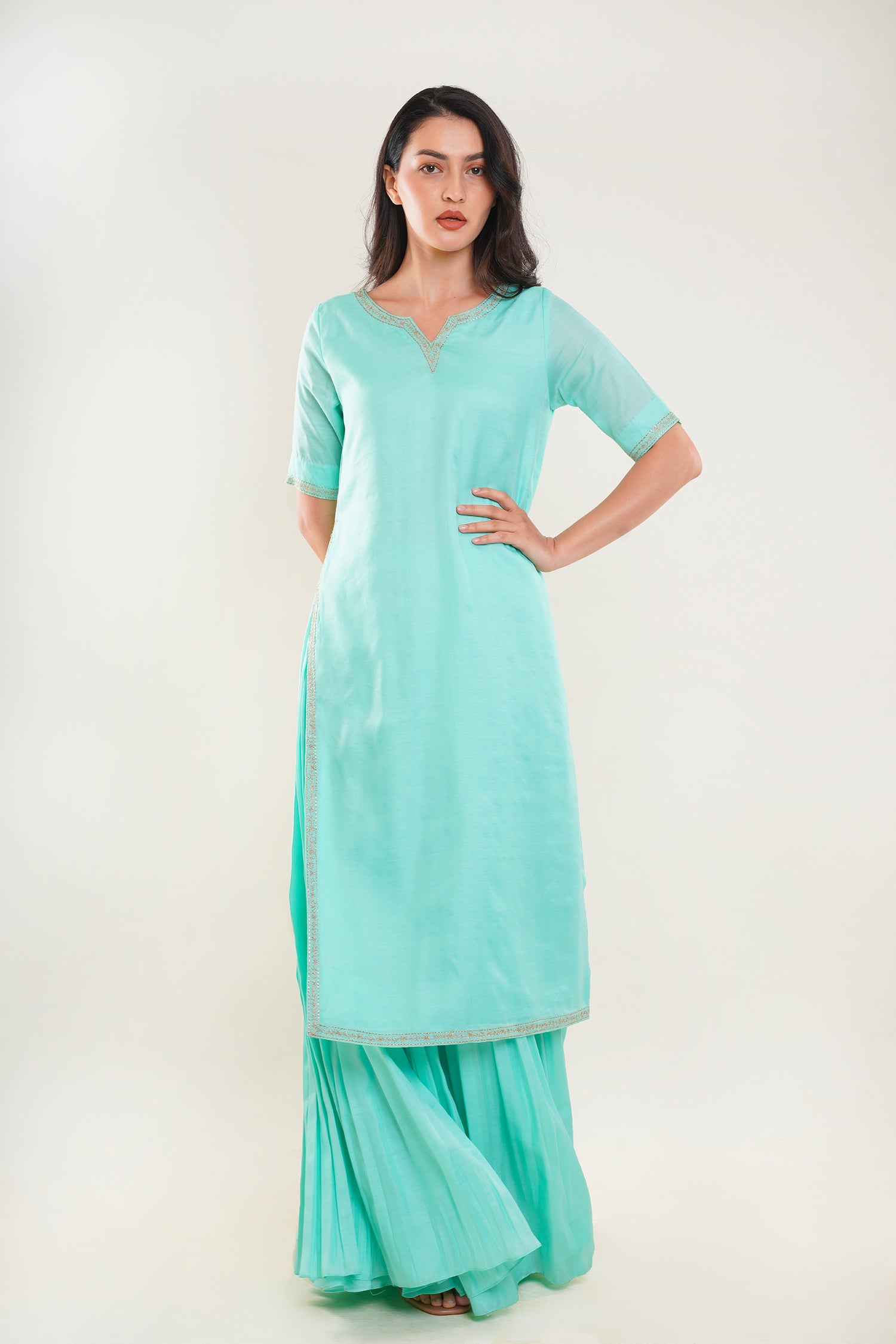 Mint Green Kurta With Skirt
