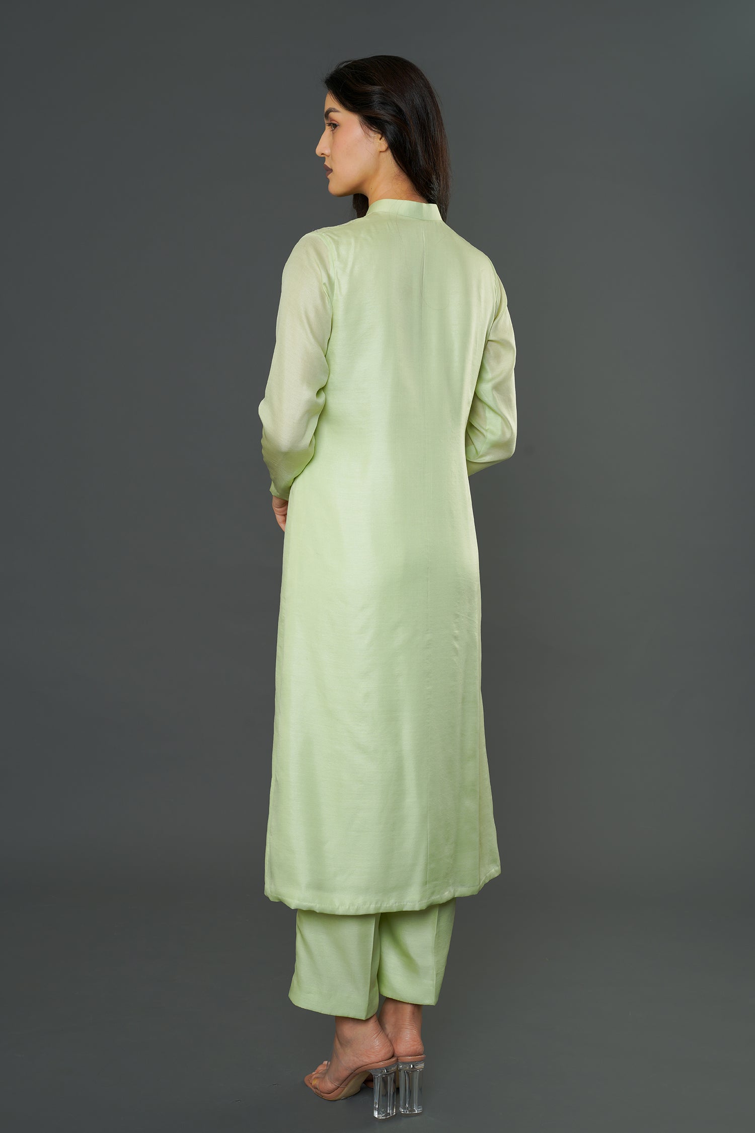 Misty Green Long Kurti with Pants