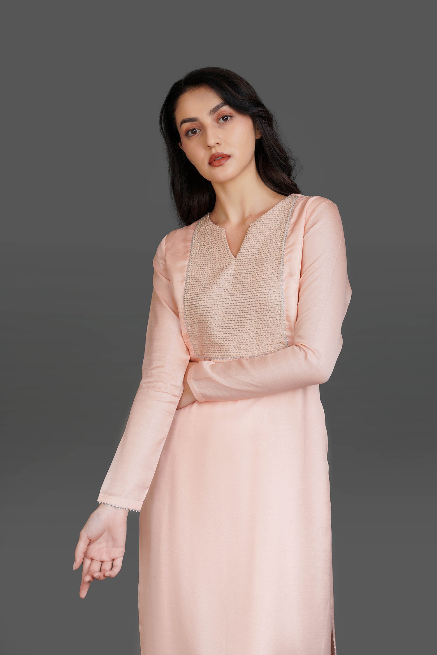 Peach Long kurti with Pants