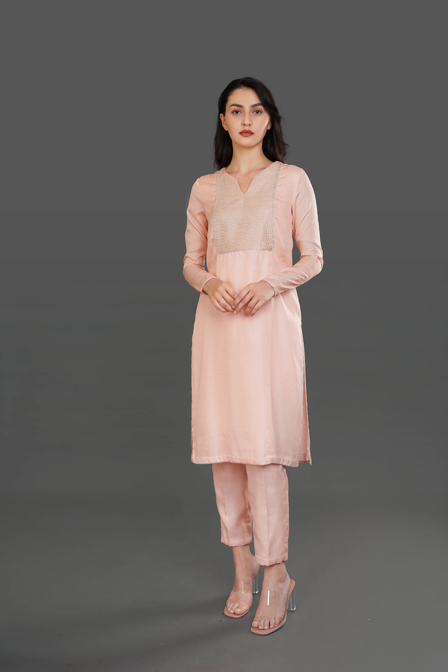 Peach Long kurti with Pants
