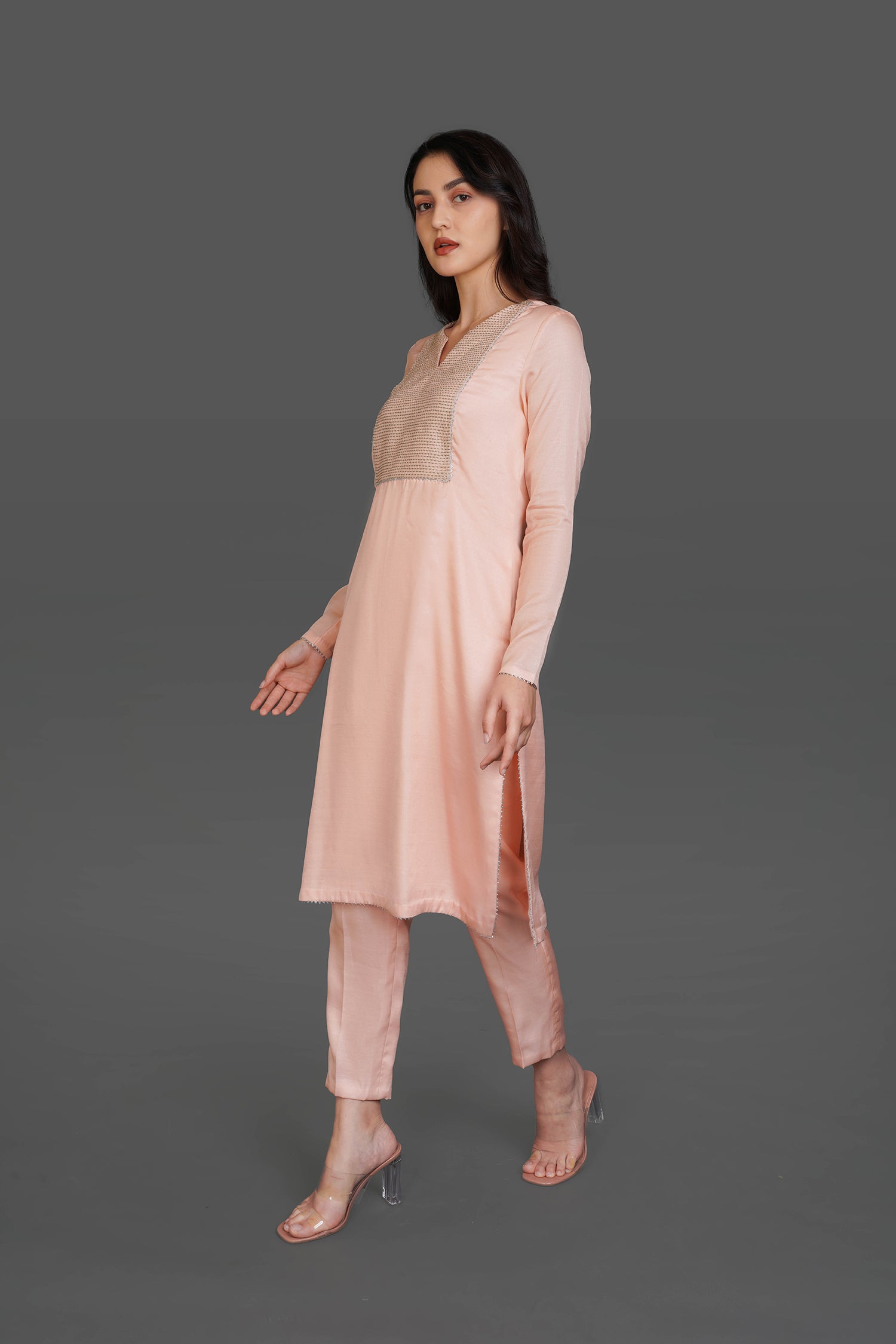 Peach Long kurti with Pants