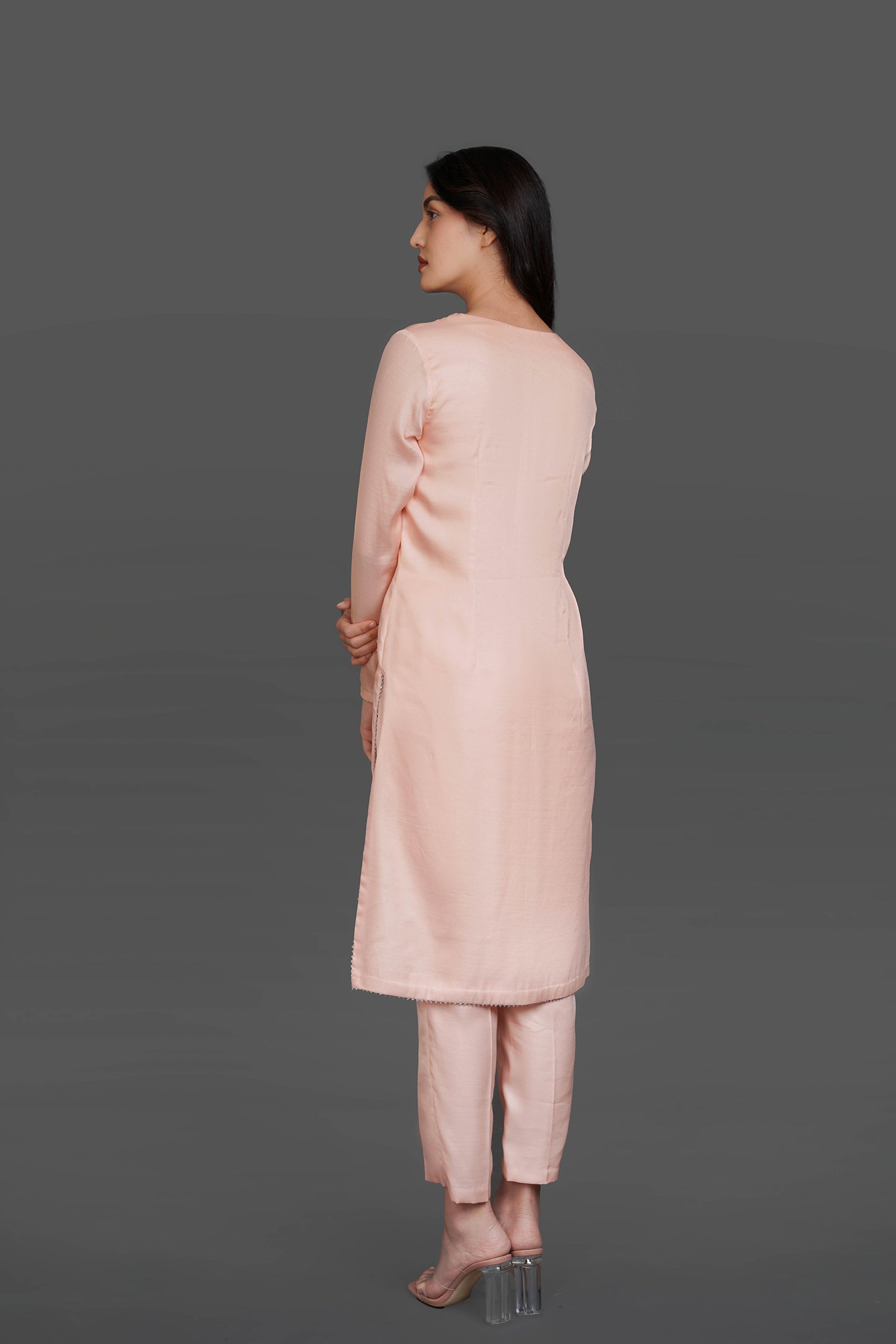 Peach Long kurti with Pants