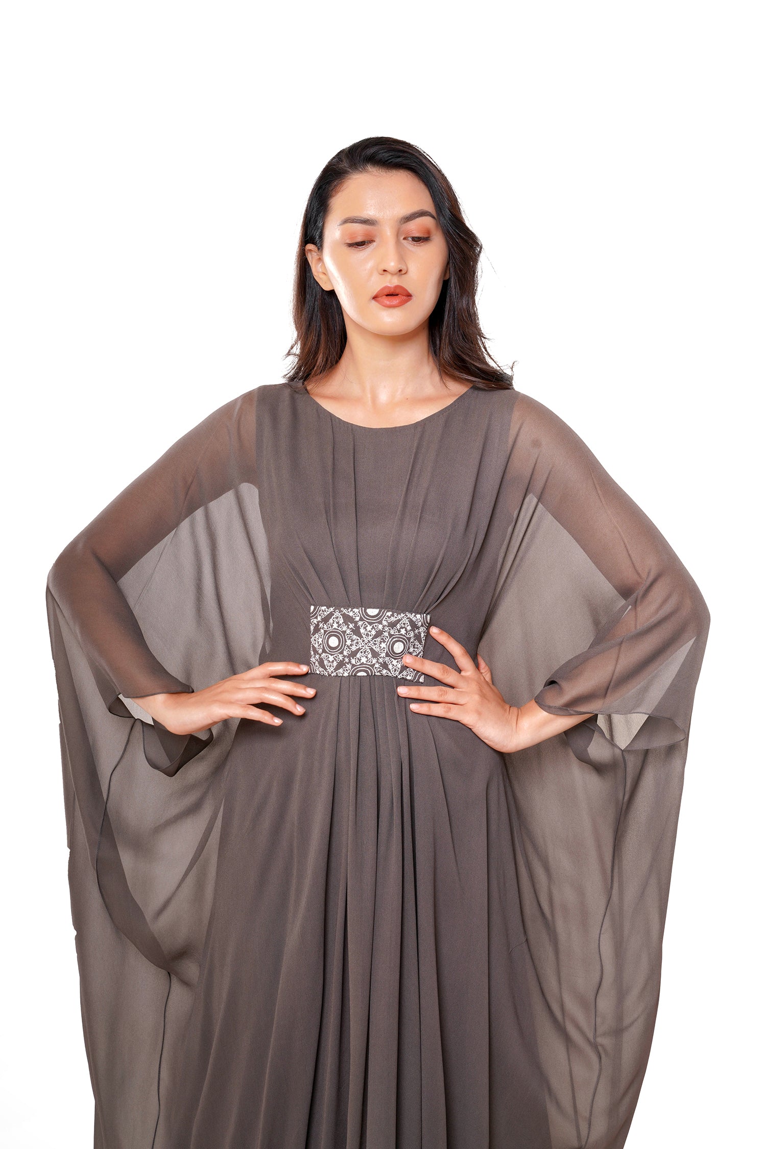Warm Grey Bat wing Kaftan with Separate Inner