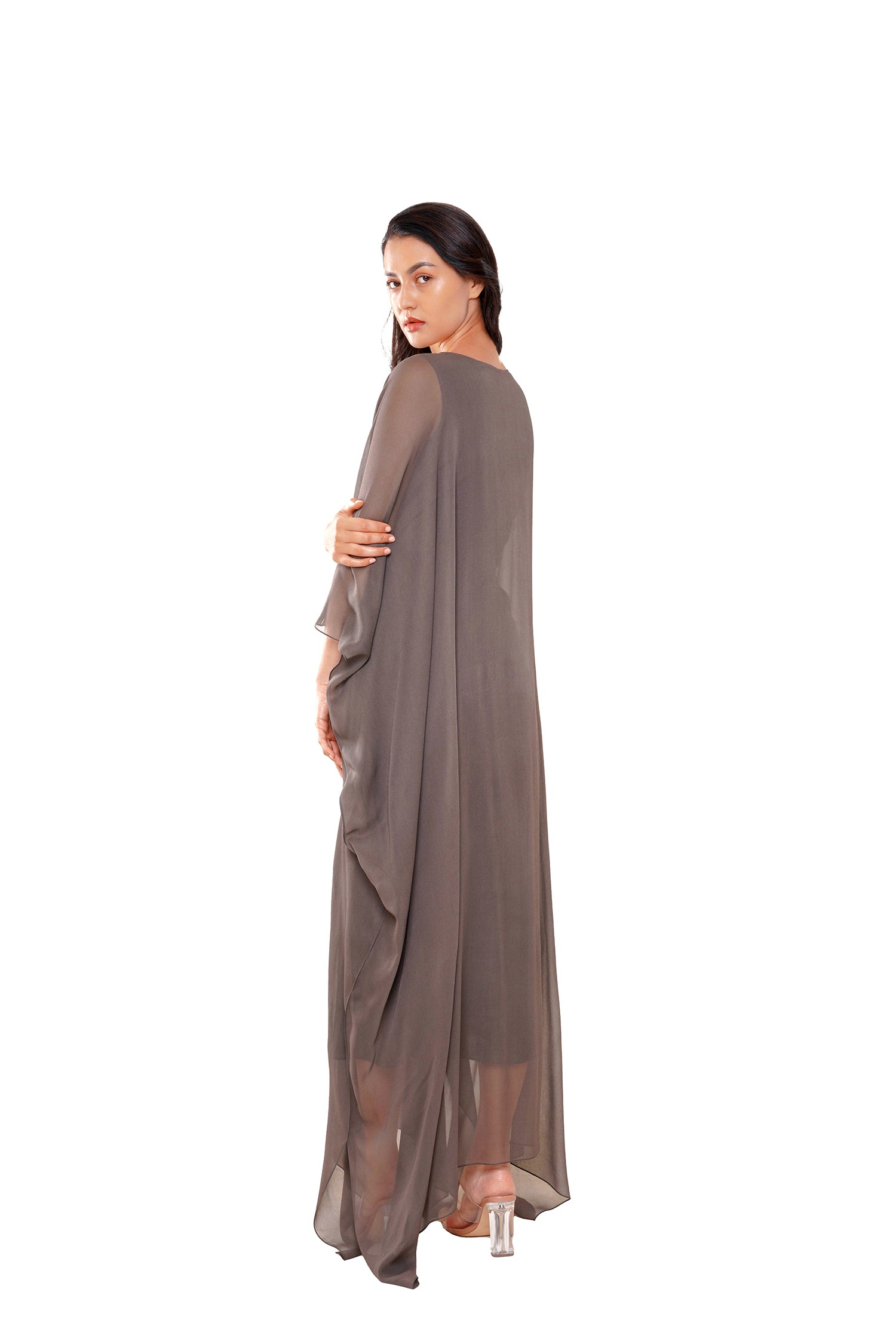 Warm Grey Bat wing Kaftan with Separate Inner